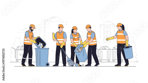 Cleaning Crew in Action: A dedicated team of sanitation workers diligently clearing streets, reflecting the commitment to a pristine environment and community well-being.