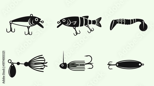 Fishing Lures Set Icons - Vector Illustration