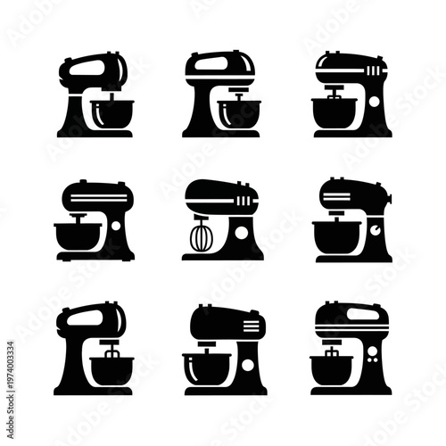 Kitchen Stand Mixer Icon Set - Black Silhouette Collection