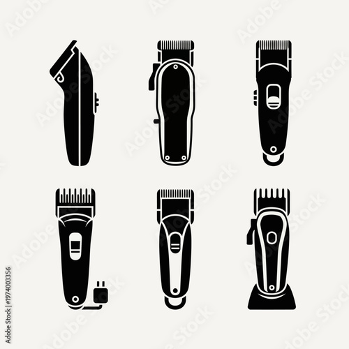 Hair Clipper Icons Set: Professional Barber Tools Collection