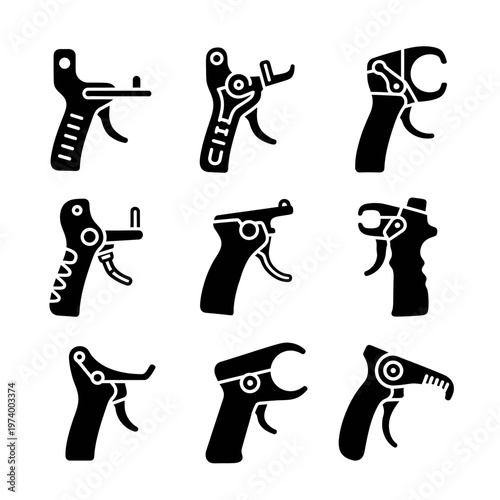 Pistol Grip Icons Collection: Diverse Designs for Tools and Weapons