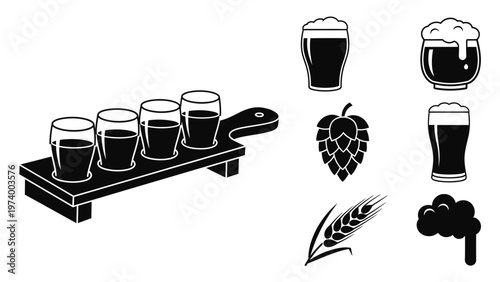 Beer Tasting Flight with Hops and Barley Icons