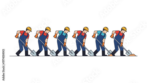 Building the Future: Construction workers synchronized actions, embodying teamwork, diligence, and the promise of progress. The scene features a group of workers in action.