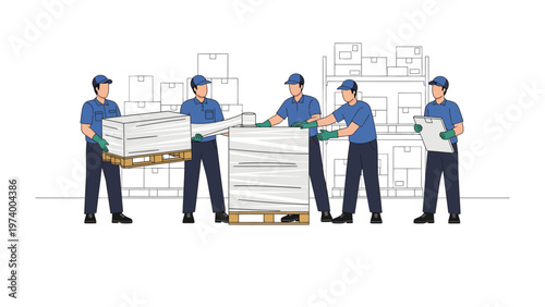 Warehouse Team: Dedicated workers collaborate to handle and manage inventory within the bustling environment of a distribution center, ensuring seamless operations.