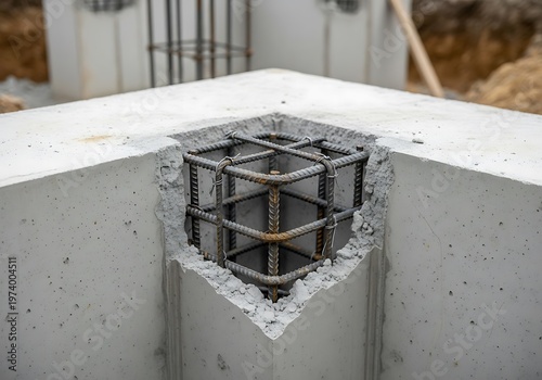 Reinforced Concrete Corner Shows Construction Detail and Durable Strength