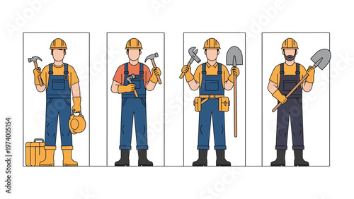 Construction Worker at the Construction Site: Construction workers stand proudly in various construction attire, their tools are ready for a new project in their hands.
