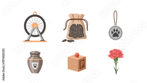 Pet Accessories, Food, and Remembrance Items Vector Illustration Set