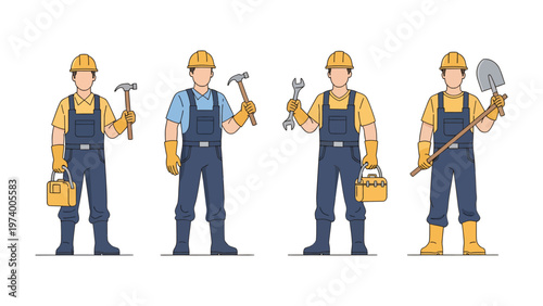 Construction Crew Illustrated: An illustration presents a construction crew, each member holding a distinct tool, embodying the essence of skillful craftsmanship and collaborative labor.
