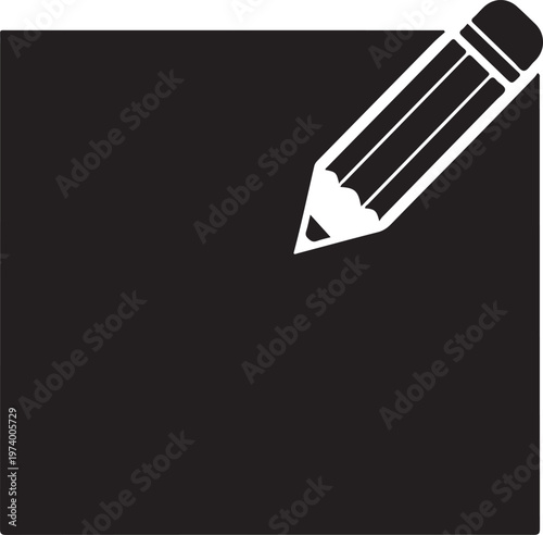 Black square with a pencil in the upper right corner, vector graphic isolated on a transparent background for design
