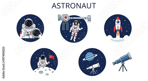 Modern Flat illustration of Astronaut in Space Suit Exploration.