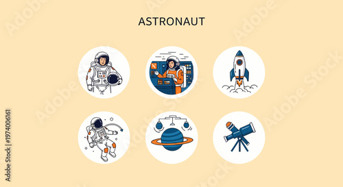 Modern Flat illustration of Astronaut in Space Suit Floating.