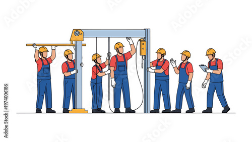 Industrial Workers at work: Illustrative representation of diligent workers and their technical skills.