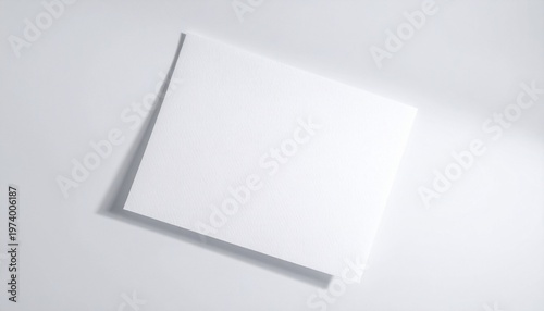 Clean and minimalist blank white square paper card with subtle shadows, providing an elegant template for design concepts or a pure backdrop for text on a smooth surface