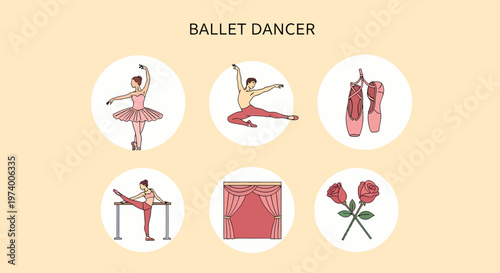 Modern Flat illustration of Ballet Dancer in Pink Tutu Posing 3.