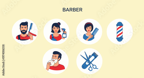 1 set icon of  Barber shop icons with people tools.