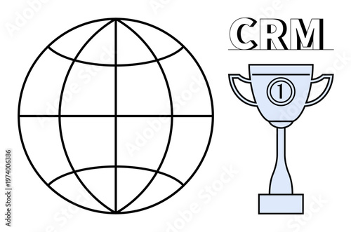 CRM concept. CRM connects global customer management, drives business success, and recognizes efficient performance. CRM for marketing, sales, analytics, team collaboration, and global communication