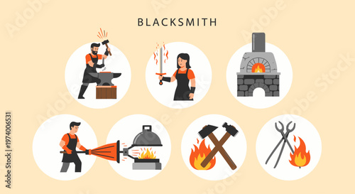 Blacksmith working at hot metal.