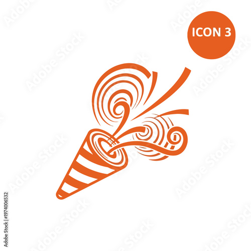 Party Popper Icon with Streamers and Confetti - Orange Illustration