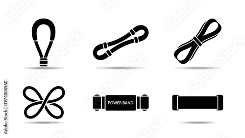 Resistance Band Set Icons Silhouette, Fitness Equipment, Workout Tools