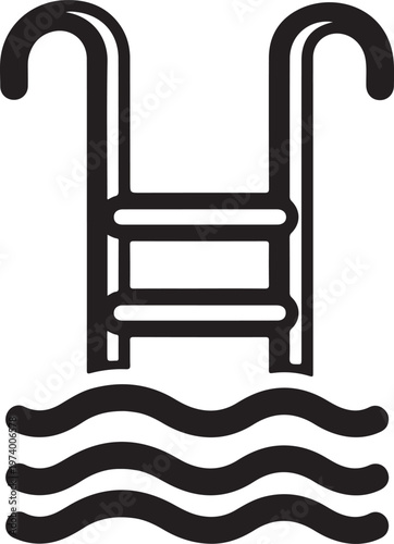 Swimming pool ladder icon with water waves symbolizing summer vacation leisure activity outdoor recreation aquatic sports and pool safety