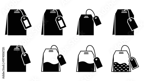 Tea Bag Icons Set: Different Types and Styles of Tea Bags