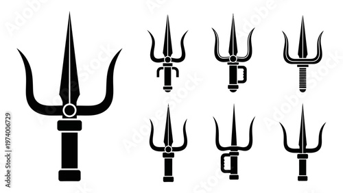 Wallpaper Mural Trident Silhouettes: Hindu Religious Symbol, Weapon Icon Collection Torontodigital.ca