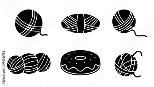 Wallpaper Mural Yarn Balls and Donut Icons Set: Knitting, Crafting, and Sweet Treat Symbols Torontodigital.ca