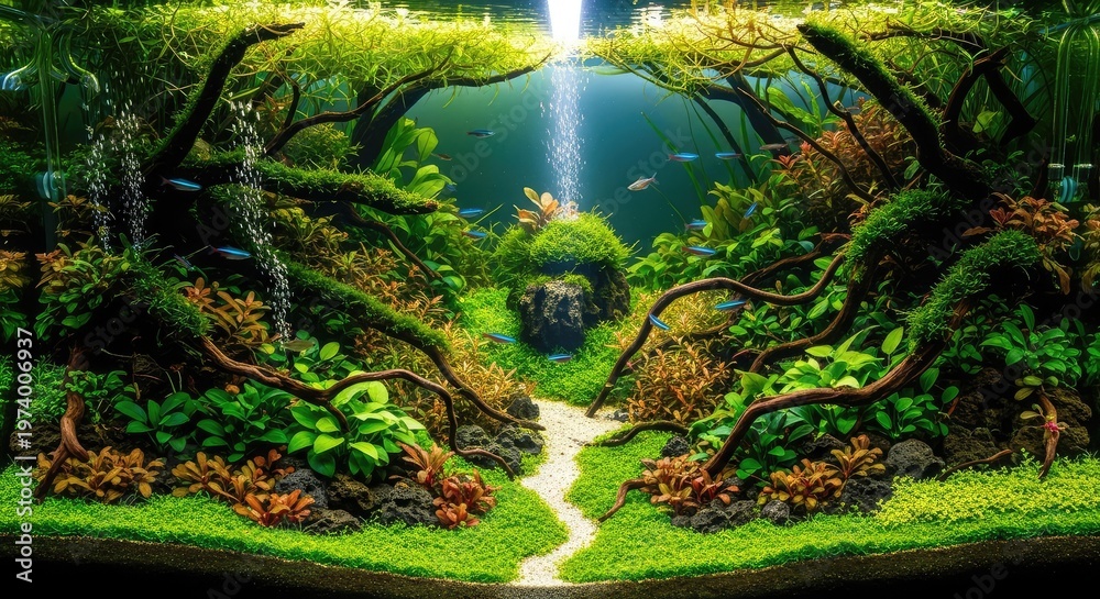 Fototapeta premium Mystical Forest with Light Beam Path.