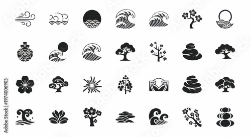 Various Black and White Icon Symbols.