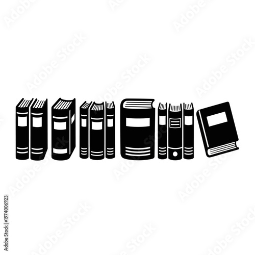 Collection of Black Hardcover Books Lined Up On White Background
