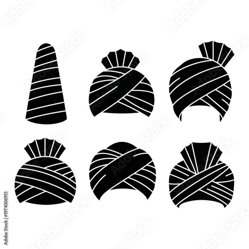 Wallpaper Mural Collection of Six Indian Turbans - Traditional Headwear Silhouettes Torontodigital.ca