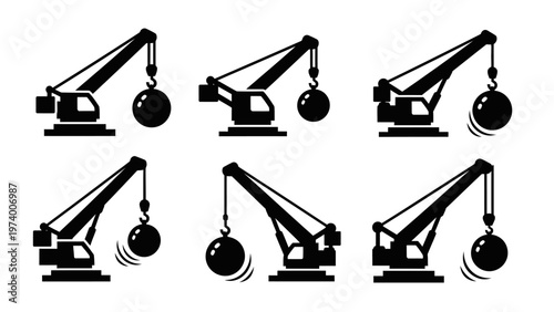 Wallpaper Mural Demolition Crane with Wrecking Ball Icons Set Torontodigital.ca