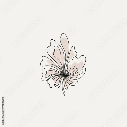 Wallpaper Mural Delicate Floral Line Art Illustration with Soft Peach Petals on White Background Torontodigital.ca