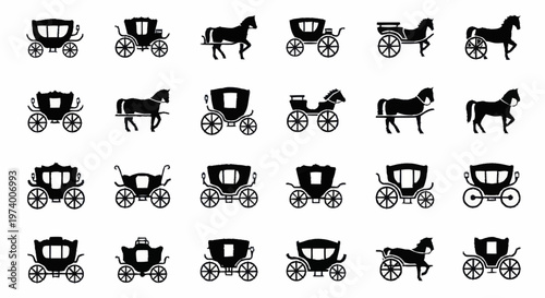 Horse Drawn Carriage Transportation Icons.