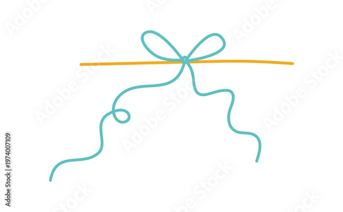 Hand drawn vintage knot bow line. Cute curly string as romantic ribbon accent. Simple whimsical border for wedding invitation or love card, retro decor for menu and birthday party, minimal aesthetic