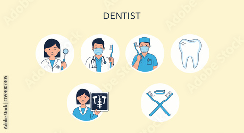 1 Set Icon Dentist profession medical healthcare workers.