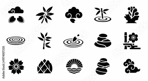 Black and white Zen garden icons.