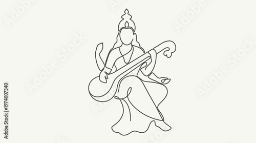 A woman plays a musical instrument while sitting in a cultural performance.