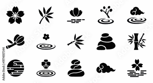 Black icons of zen garden stones.