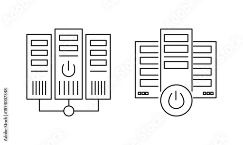 Network server power button and system startup control management icons.Editable stroke, Vector illustration, Line art Icon, Symbols.