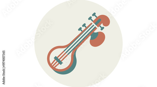 A traditional stringed instrument rests on a circular background