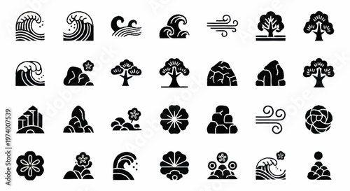 Black and white abstract graphic icons.