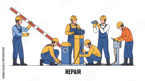 Industry Workers at Work: A team of skilled workers, clad in safety gear, diligently perform their duties on a construction site, showcasing expertise and dedication to infrastructure projects.