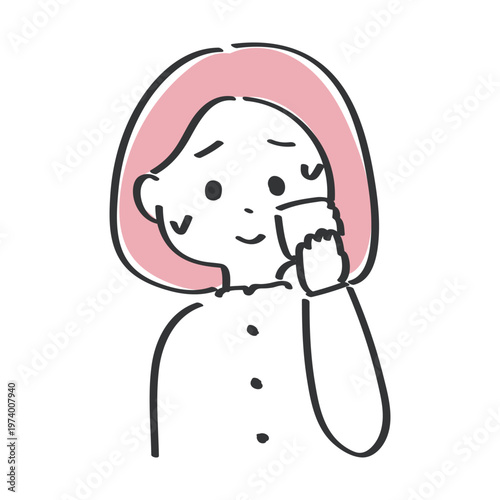 汗をハンカチで拭うかわいい女性｜シンプルで使いやすい挿絵用イラスト