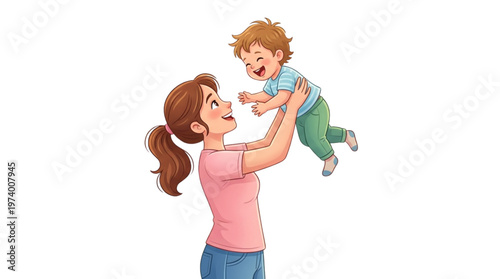 Joyful Mother Lifting Happy Baby, Family Love, Childhood Fun, Parenting, Healthcare, Lifestyle, Marketing