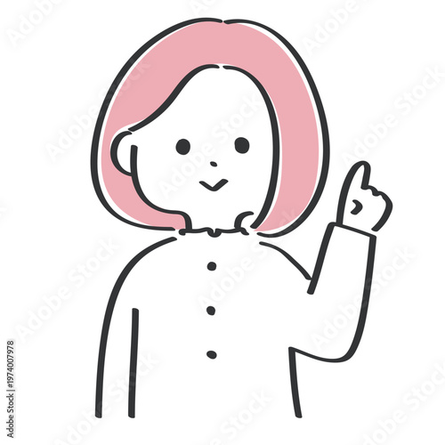 指を差すポーズをする若い女性｜シンプルで使いやすい線画イラスト