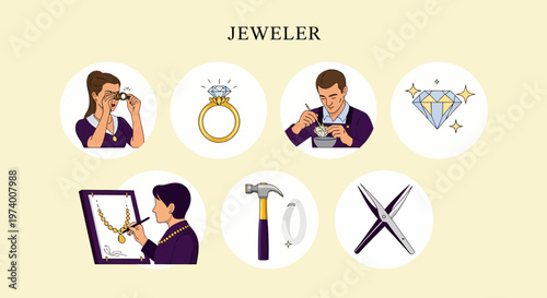 Illustration vector Jeweler at work with tools.