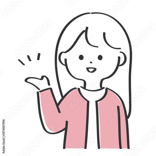 手のひらを上に向けて案内をする女性｜シンプルな線画イラスト
