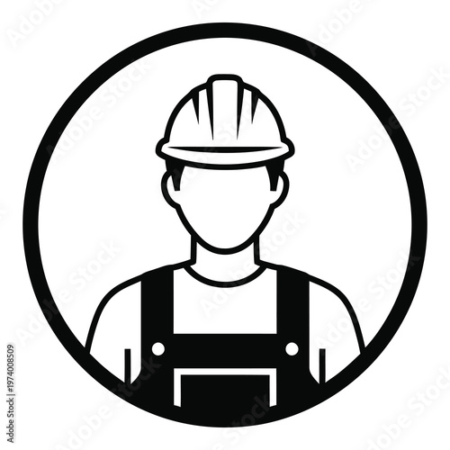 Line art illustration of a construction worker wearing a hard hat icon