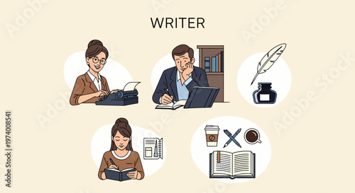 1 set of vector icons depicting People Working on Laptops Computers.